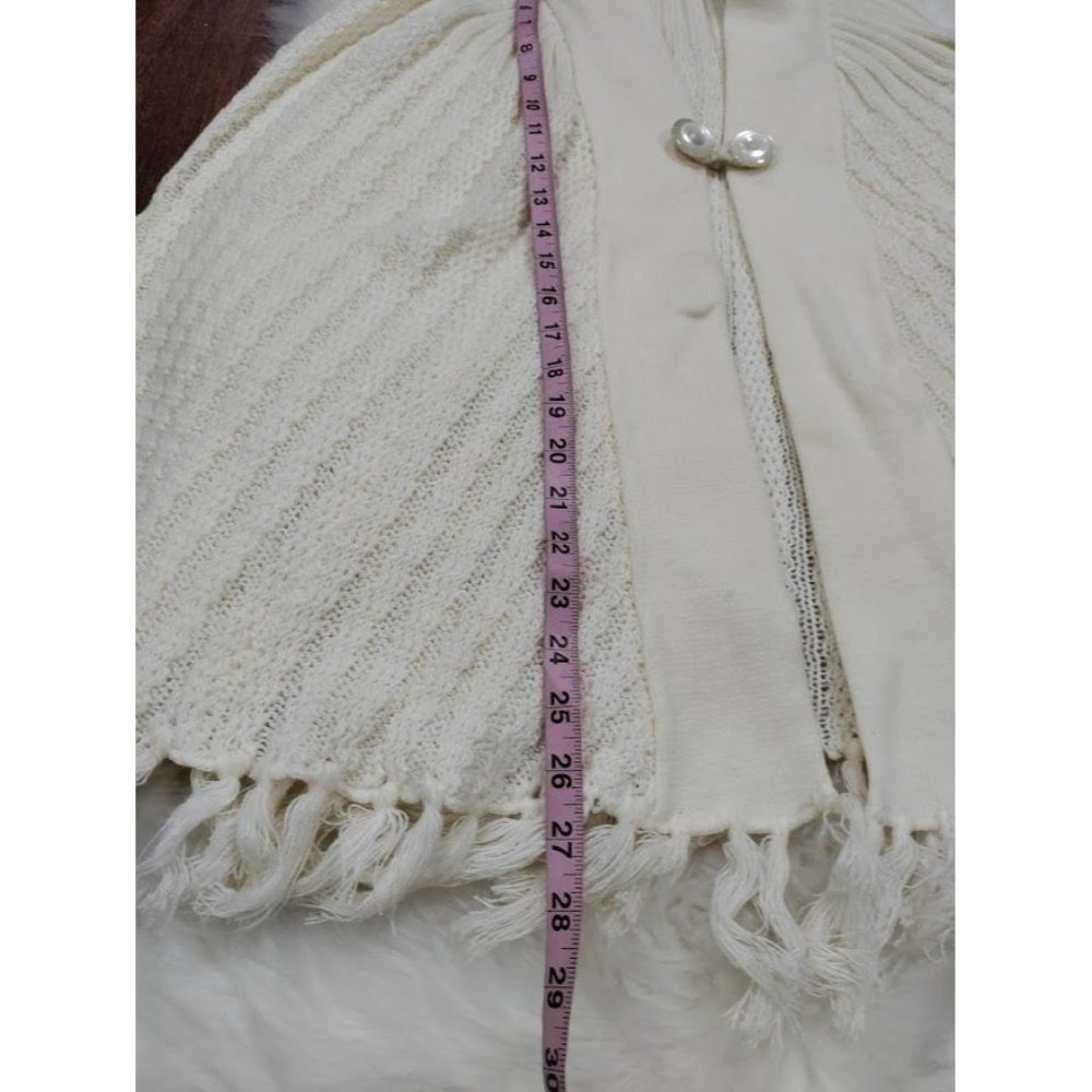 Vintage Open Arms Trim Hem Knit Button Front Shawl Sweater Off White Women's - Picture 5 of 6